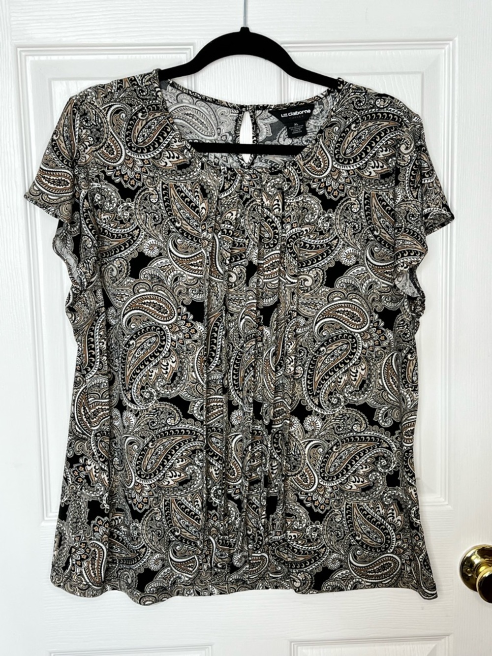 Liz Claiborne Paisley Ruffle Front Blouse Career Top XL